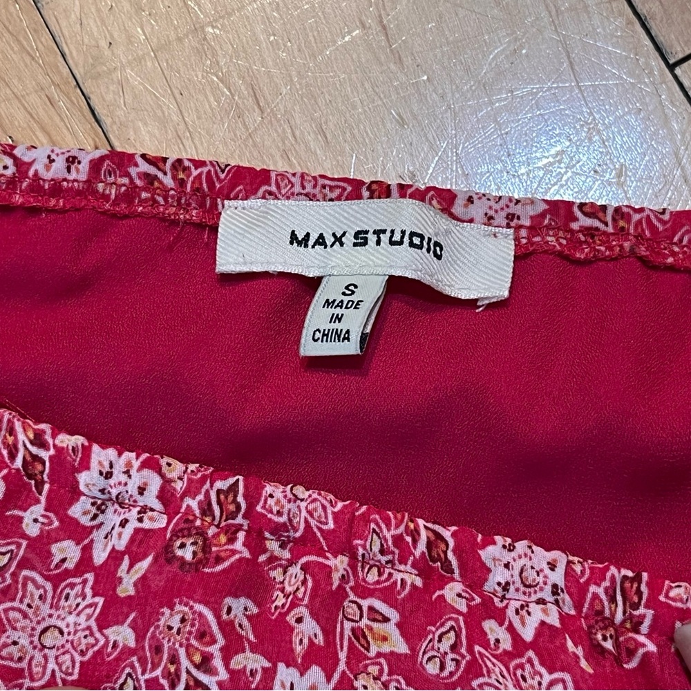 Max Studio Crimson Red Floral Print Drop Shoulder Mid Length Dress Size Small